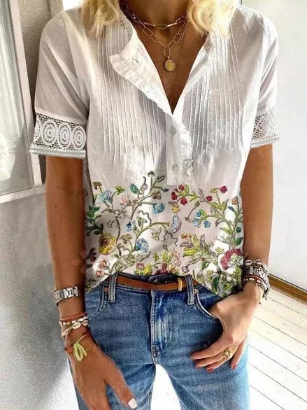 V Neck Short Sleeve Shirts & Tops Zaesvini