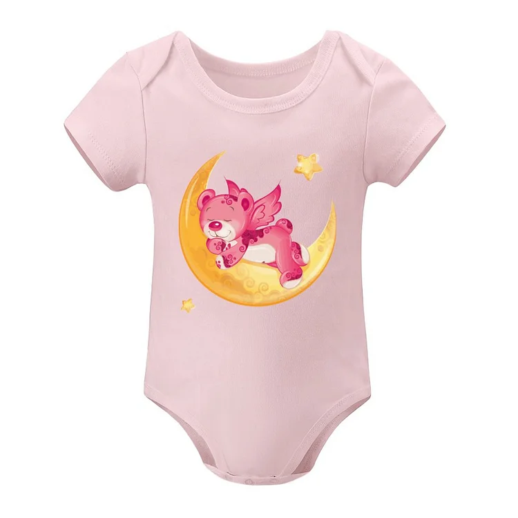 Short Sleeved Baby Jacket Moon, Pink Bear