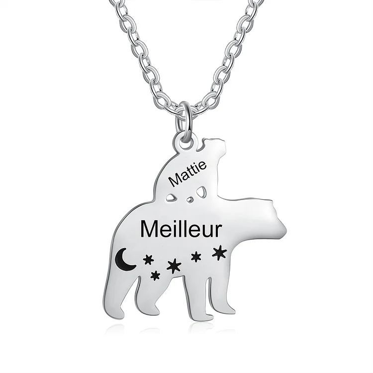 Personalized Mama Bear Necklace Engraved 2 Names Gift For Mother