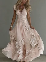 Women's Vintage Boho Floral Art  Short-sleeved Maxi Dress - Image 4