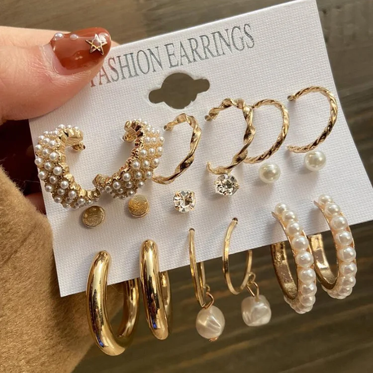Urban Trend 9 pair of Golden earrings for girls and women