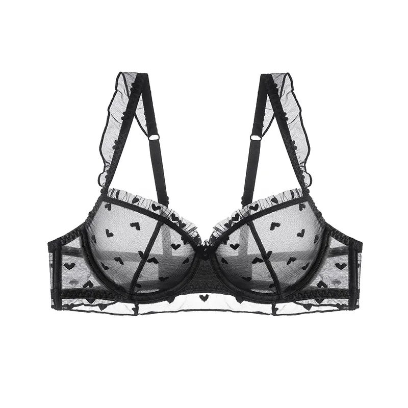 Churchf Pure Lingerie Women's Sense Of Summer Ultra-Thin Lace Underwear Large Chest Small Anti-Hanging Breathable Large-Size Bra