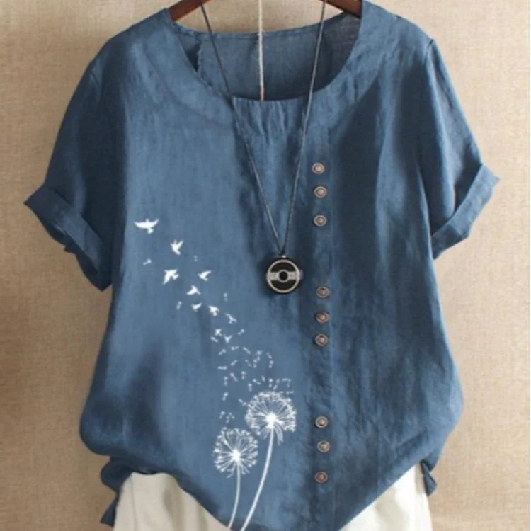 Blue Cotton Casual Shirts & Tops Linen | EGEMISS