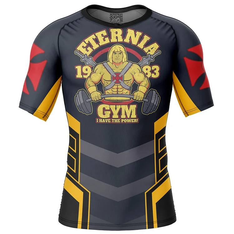 He-Man Eternia Gym Masters Of The Universe Short Sleeve Rash Guard Compression Shirt
