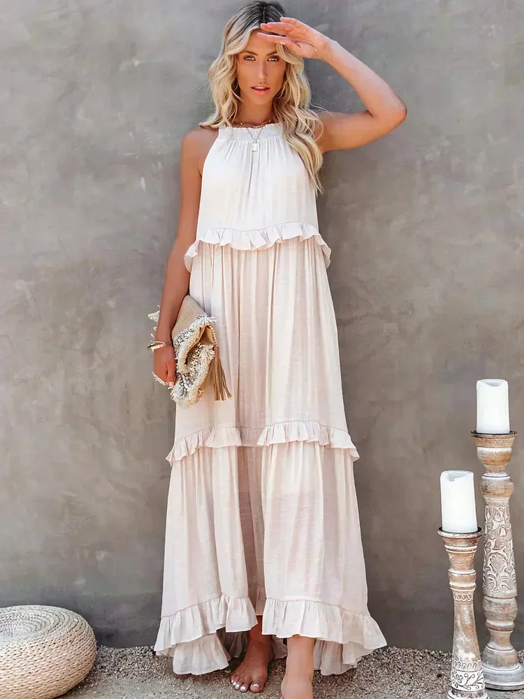 👗50%OFF👗New holiday style halterneck ruffled long dress
