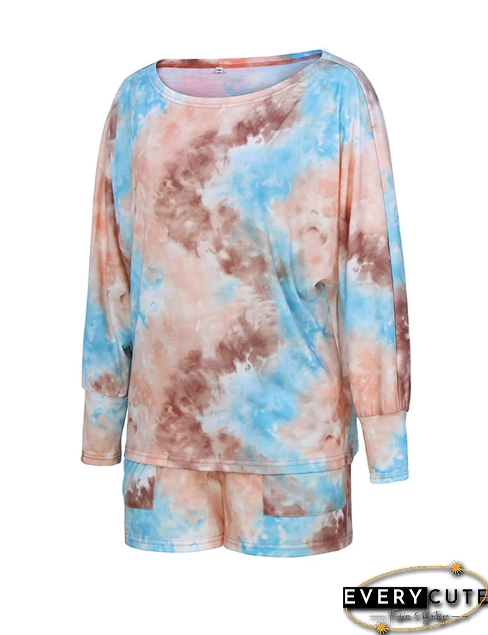 Orange Tie Dye 3/4 Sleeve Tops with Shorts Set