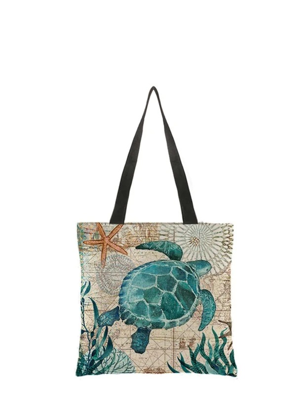 Turtle Graphic Shoulder Tote Bag