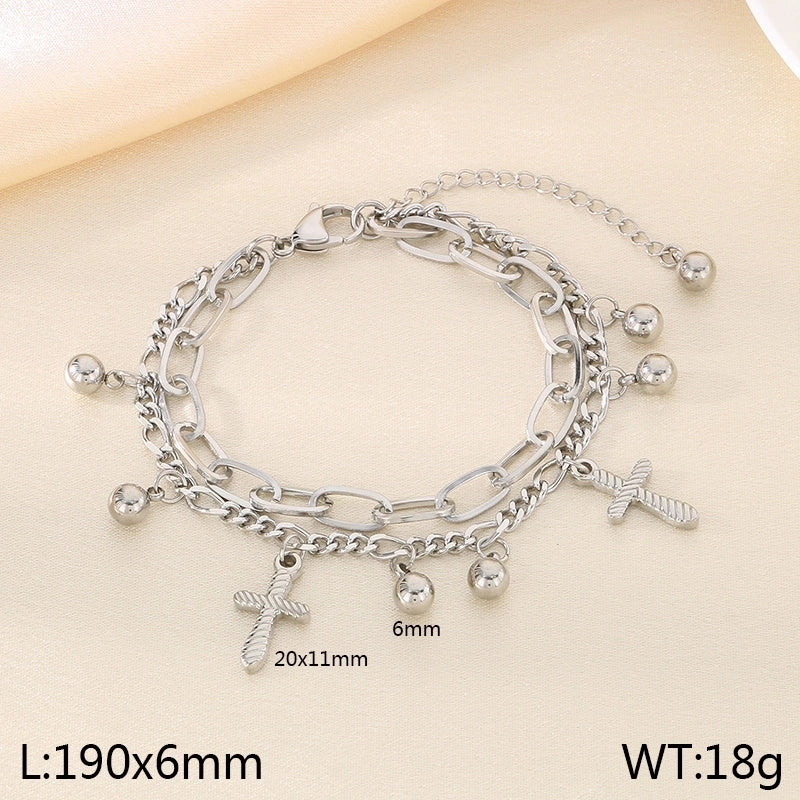 Elegant Minimalist Streetwear Cross 304 Stainless Steel 18K Gold Plated Bracelets In Bulk