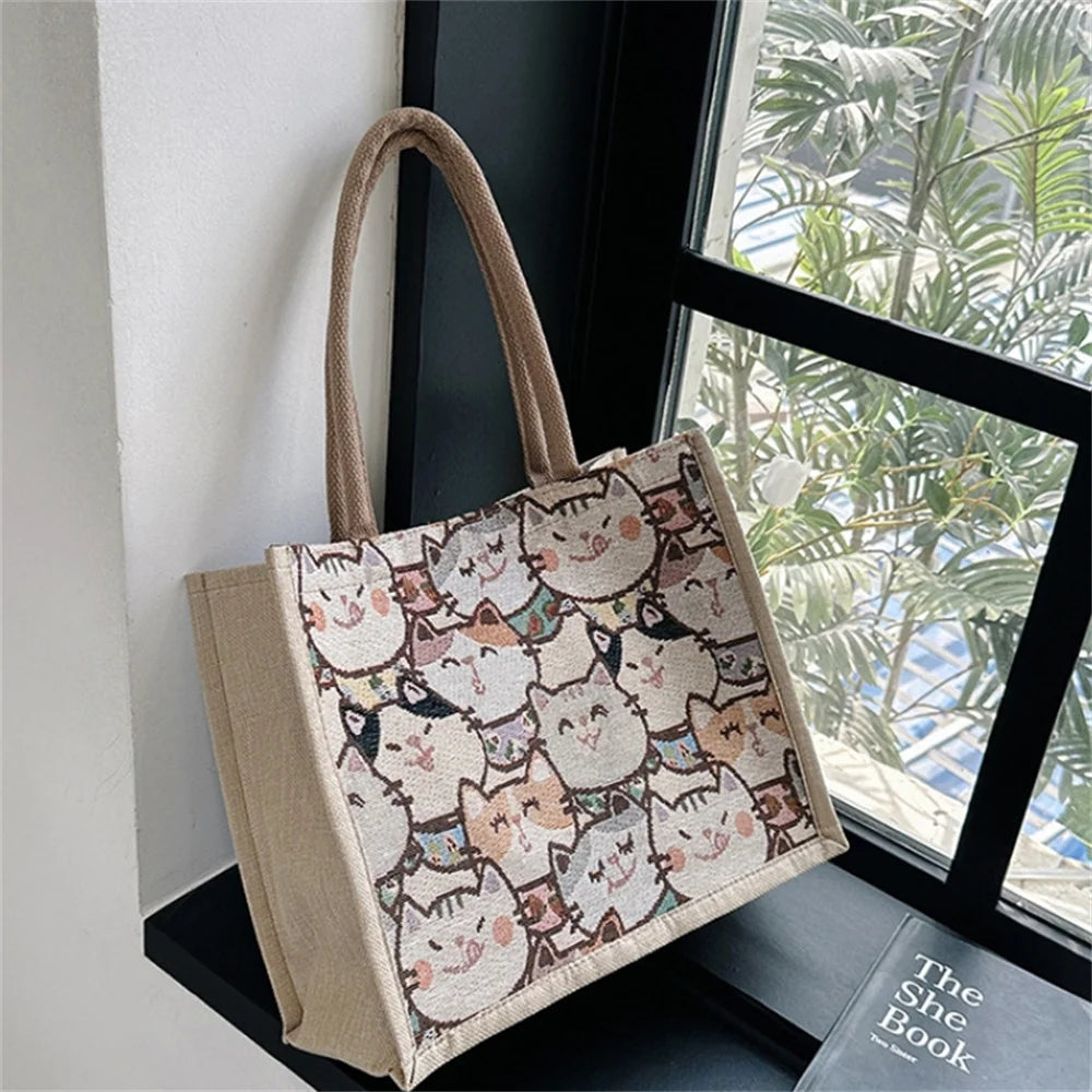 Back To School Llyge Literary Large Capacity Cotton Linen Women's Bag New Fashion Work Commuting Underarm Bag Shoulder Bag Casual Handbag llyge