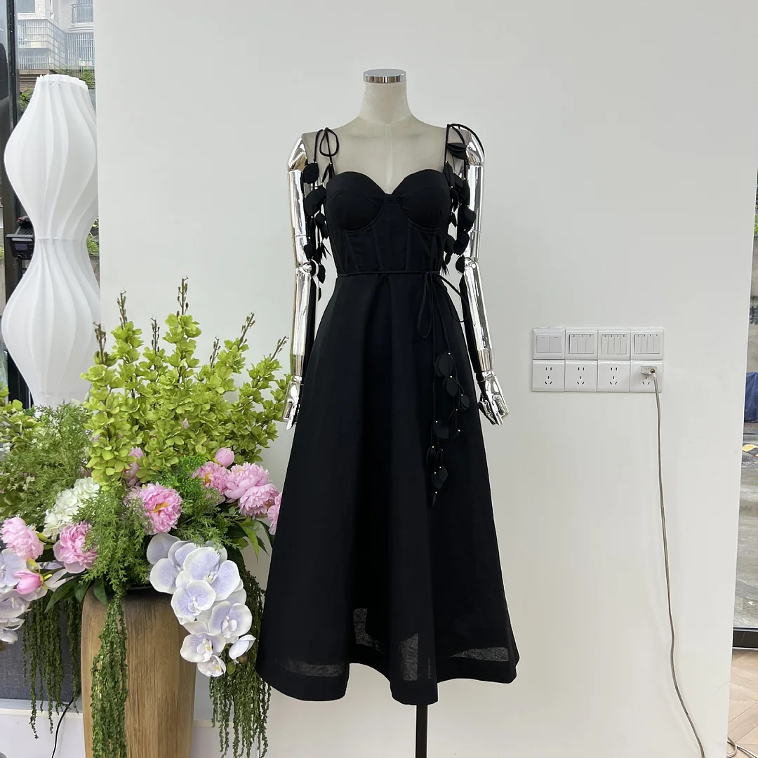 Zingj Trend Pure Temperament Summer Flowers With Shoulder Strap Chest Cushions Holiday Beach Style Dress