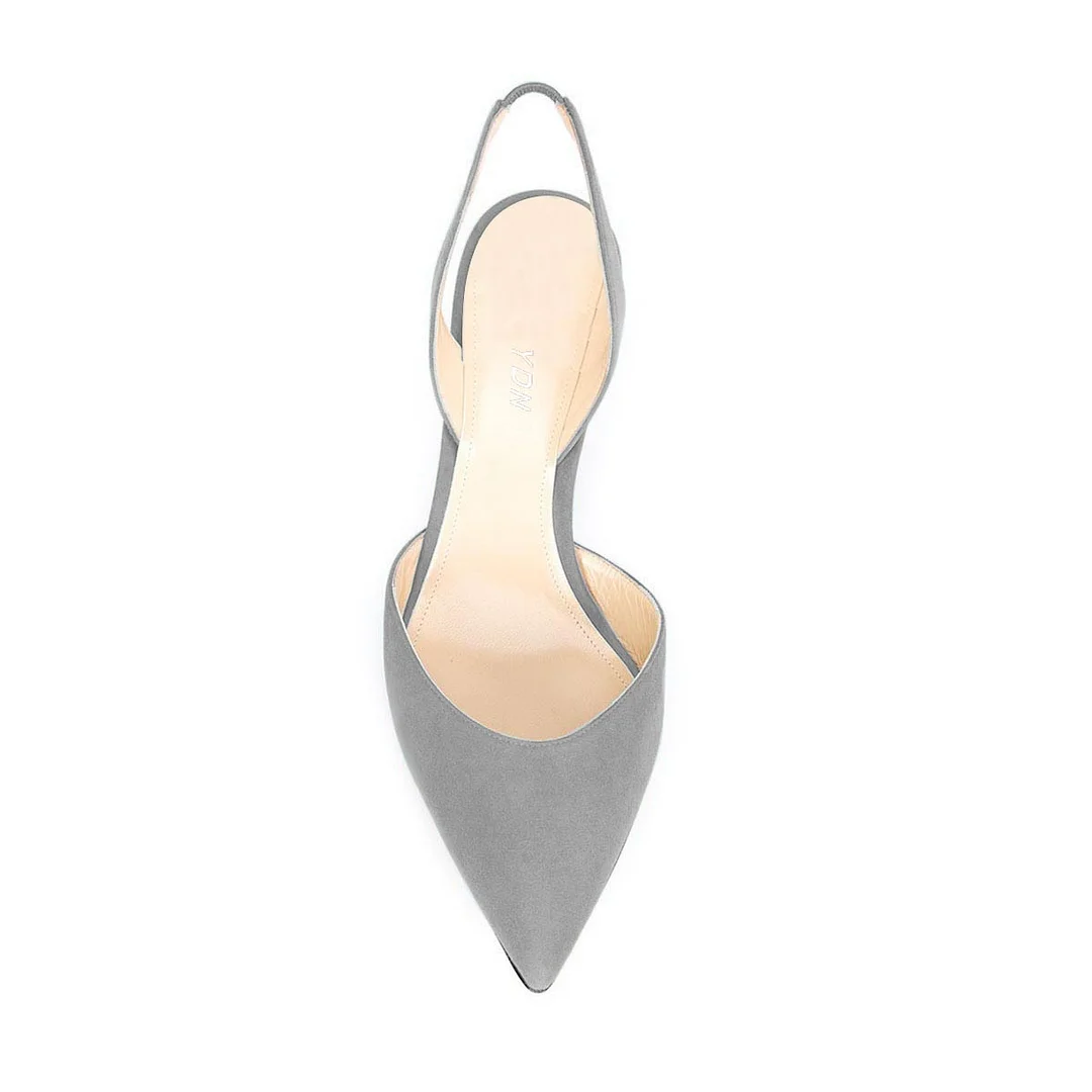 Gray Faux Suede Sophisticated Pointed Slingback Formal Kitten Heel Pumps