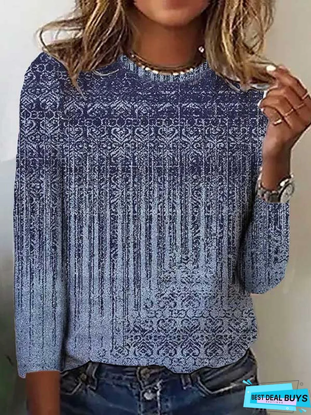 Ethnic Crew Neck Casual T-Shirt