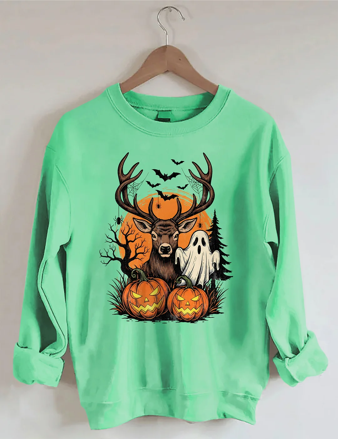 Halloween Deer Ghost and Pumpkins Sweatshirt
