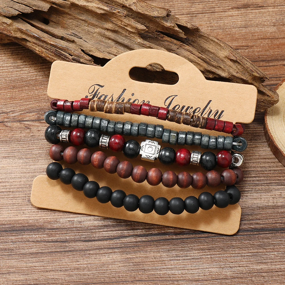 Men's Vintage Cross Coconut Shell Multilayer Wood Bead Bracelet-inspireuse