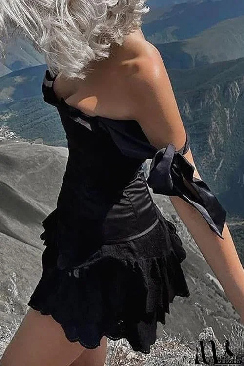 MidiSono - Ruffles Bow Tie Corset Top