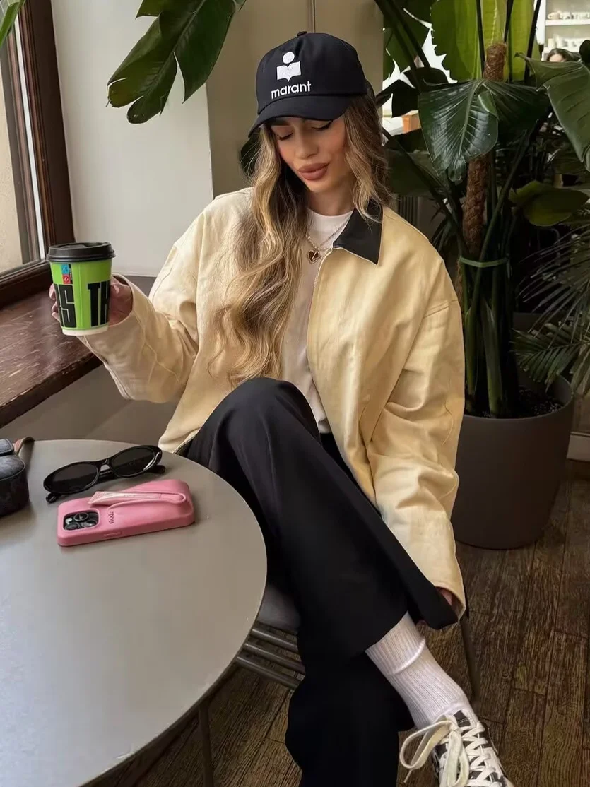 Nigikala Nigikala Women's Clothing 2025 Autumn Collar Long Sleeve Retro-Column Jacket Baseball Uniform Coat Women A15057