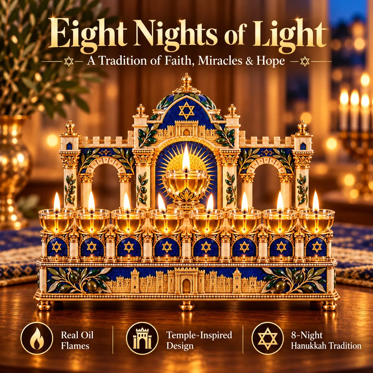 Hanukkah temple light centerpiece detail