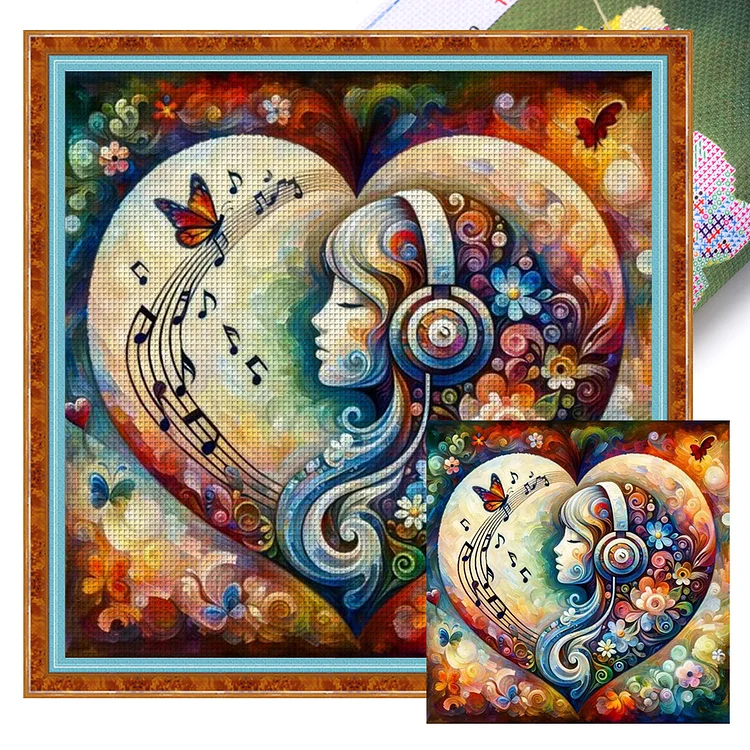 Heart Shaped Woman Flowers - Printed Cross Stitch 11CT 50*50CM