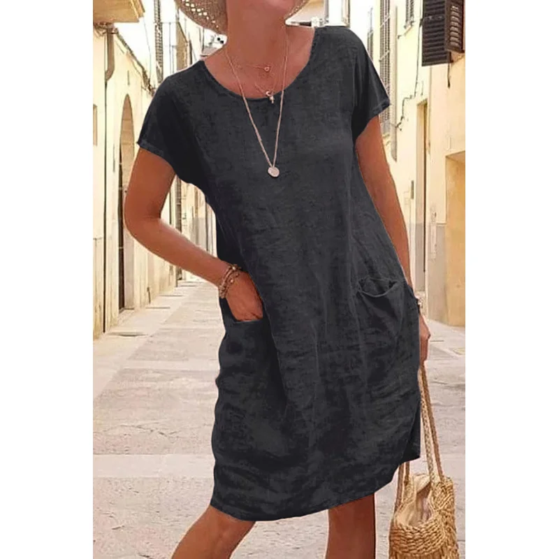 ⚡NEW SEASON⚡Pure Color Pocket Short Sleeve Dress