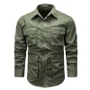 New Men's Solid Color Work Shirt, Everyday Casual Shirt with Pockets