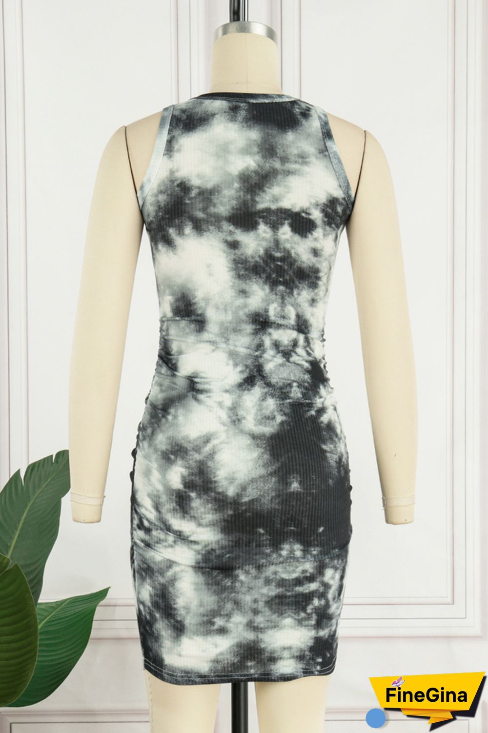 Black Casual Print Tie Dye Basic O Neck Sleeveless Dress Dresses
