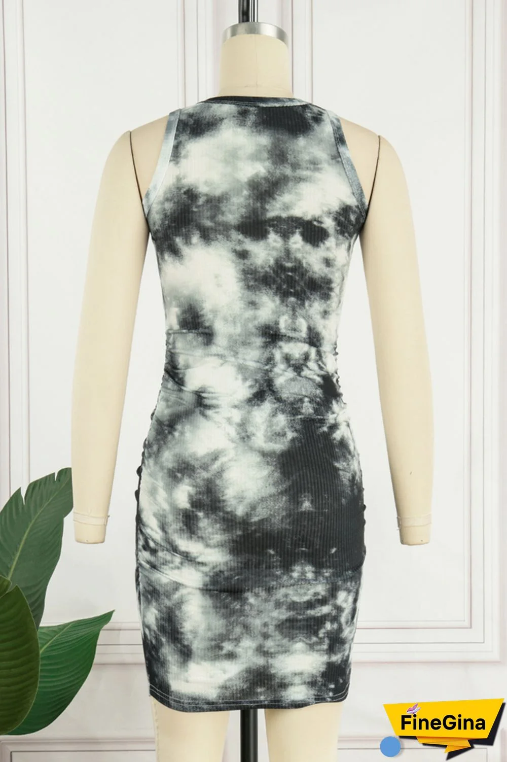 Black Casual Print Tie Dye Basic O Neck Sleeveless Dress Dresses