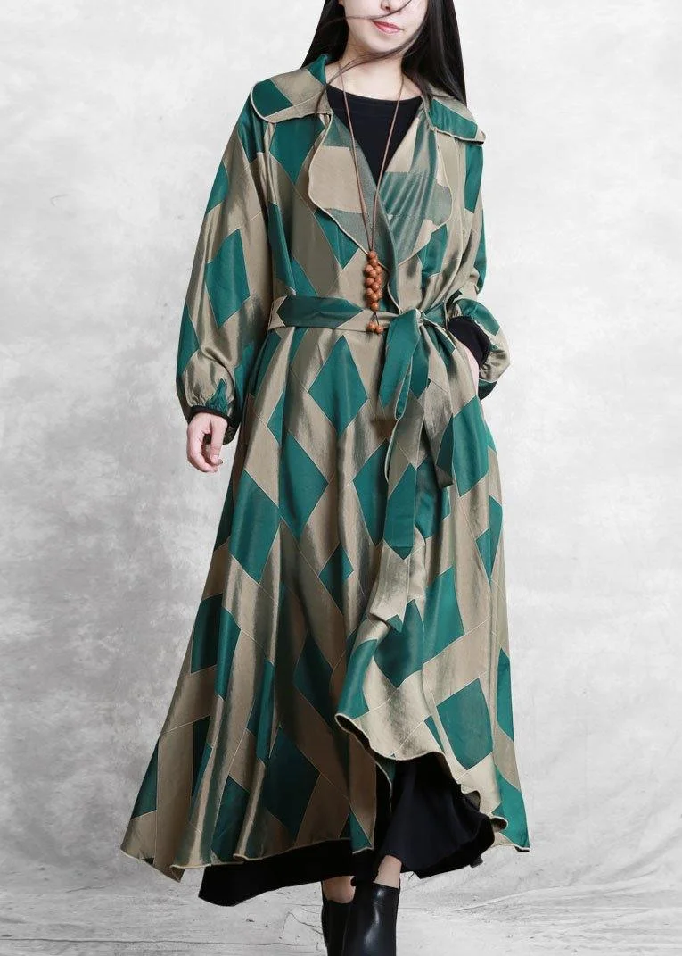 French green plaid fine clothes For Women Work Outfits Notched tie waist coat