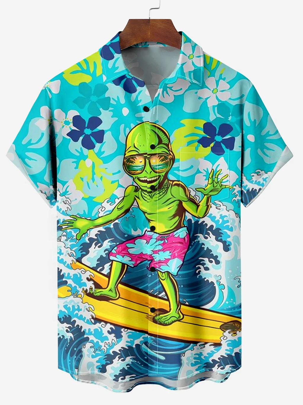 Men's Casual Alien Vacation Surf Print Shirt PLUSCLOTHESMAN