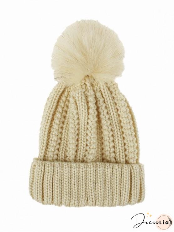 Fuzzy Ball Classic Winter Knitted Hat for Women