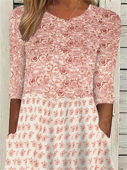 Women Half Sleeve V-neck Solid Color Dress