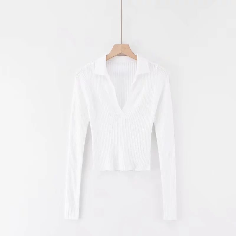 Women's Knitwear Autumn Korean Chic Lapel Slim Slimming And Short Sweater