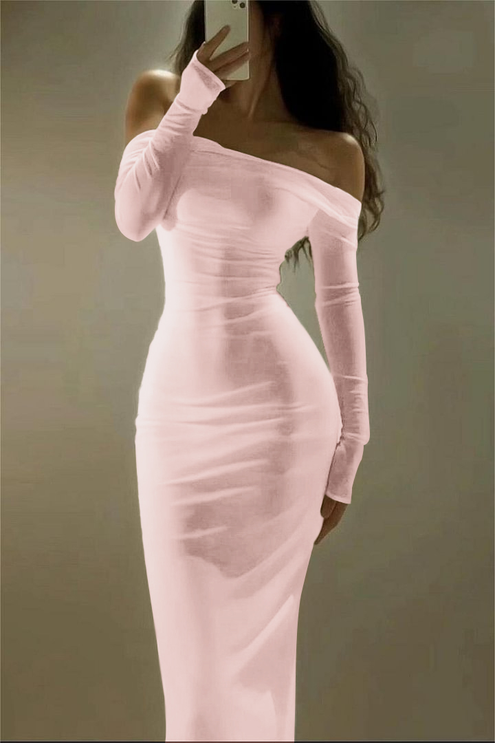 Daisda Chic Satin Ivory Long Sleeves Off the Shoulder Long Prom Dress ...