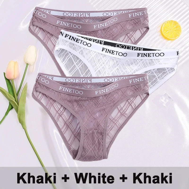 3PCS/Set Lace Panties Women's Lingerie Underwear Perspective Sexy Panties Female Underpanties Grid Mesh Design Briefs Pantys