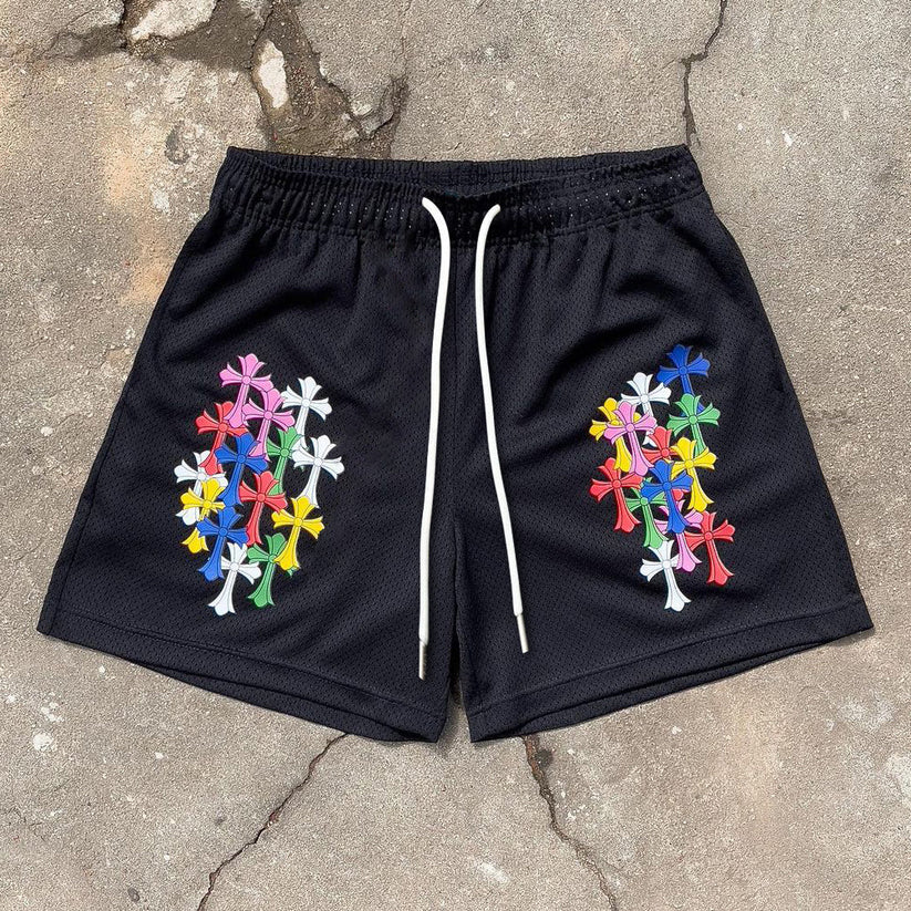 Cross Trendy Print Mesh Shorts - SOPULA