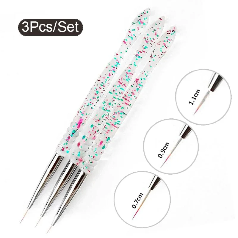 3Pcs Acrylic French Stripe Nail Art Liner Brush Set 3D Tips Manicure Ultra-thin Line Drawing Pen UV Gel Brushes Painting Tools-Nail Inspo