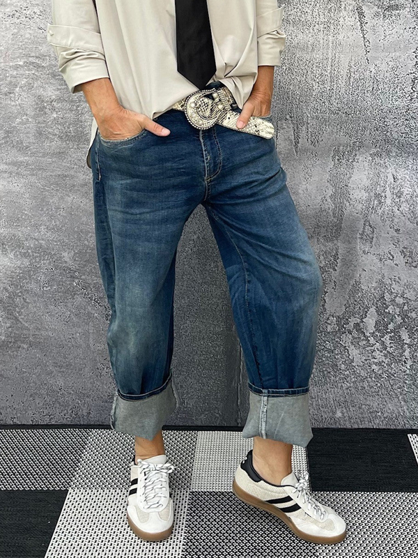 Blue Denim Cropped Trousers hjn Shicloths