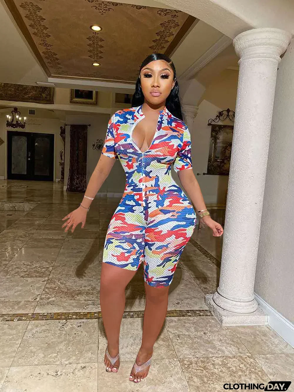 New Tight Sexy Hole Net Printed Playsuit