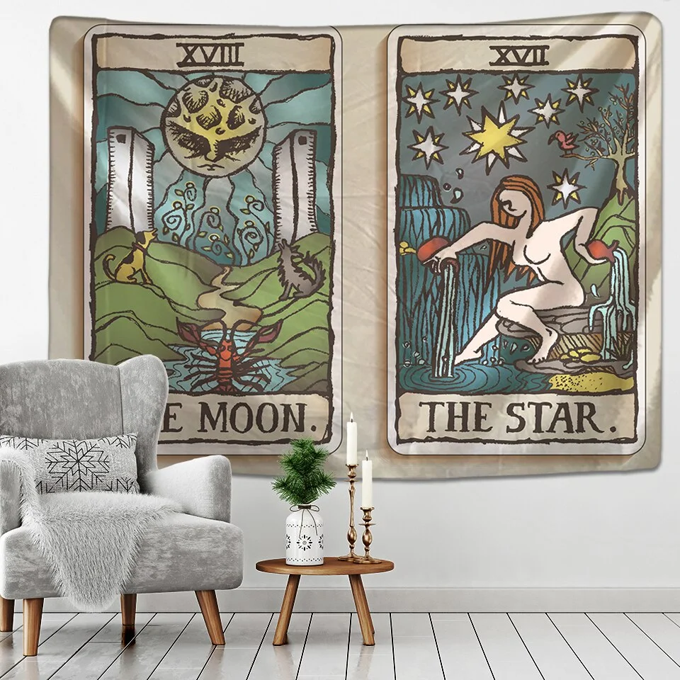 Tarot Tapestry Splicing Medieval Europe Divination Tapestry Wall Hanging Tapestries Mysterious Wall Tapestry for Home Decor