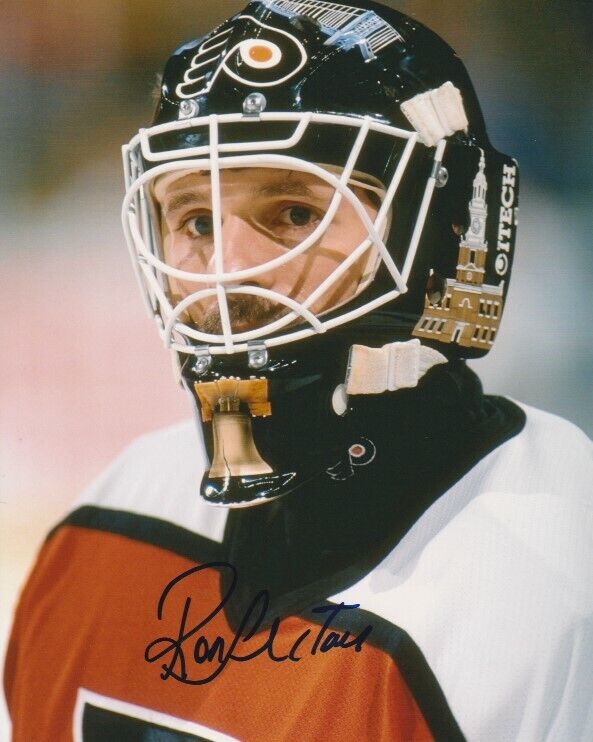 RON HEXTALL SIGNED PHILADELPHIA FLYERS GOALIE 8x10 Photo Poster painting #3 Autograph