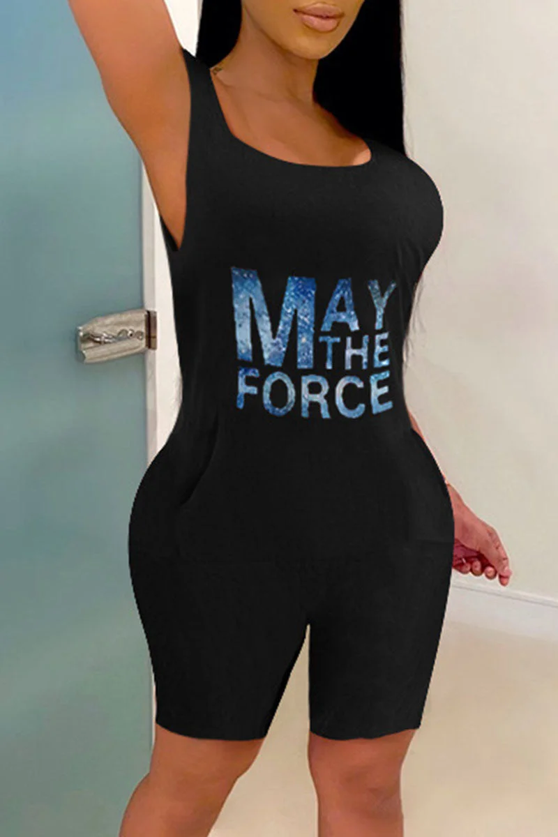 Casual Print Split Joint U Neck Straight Jumpsuits