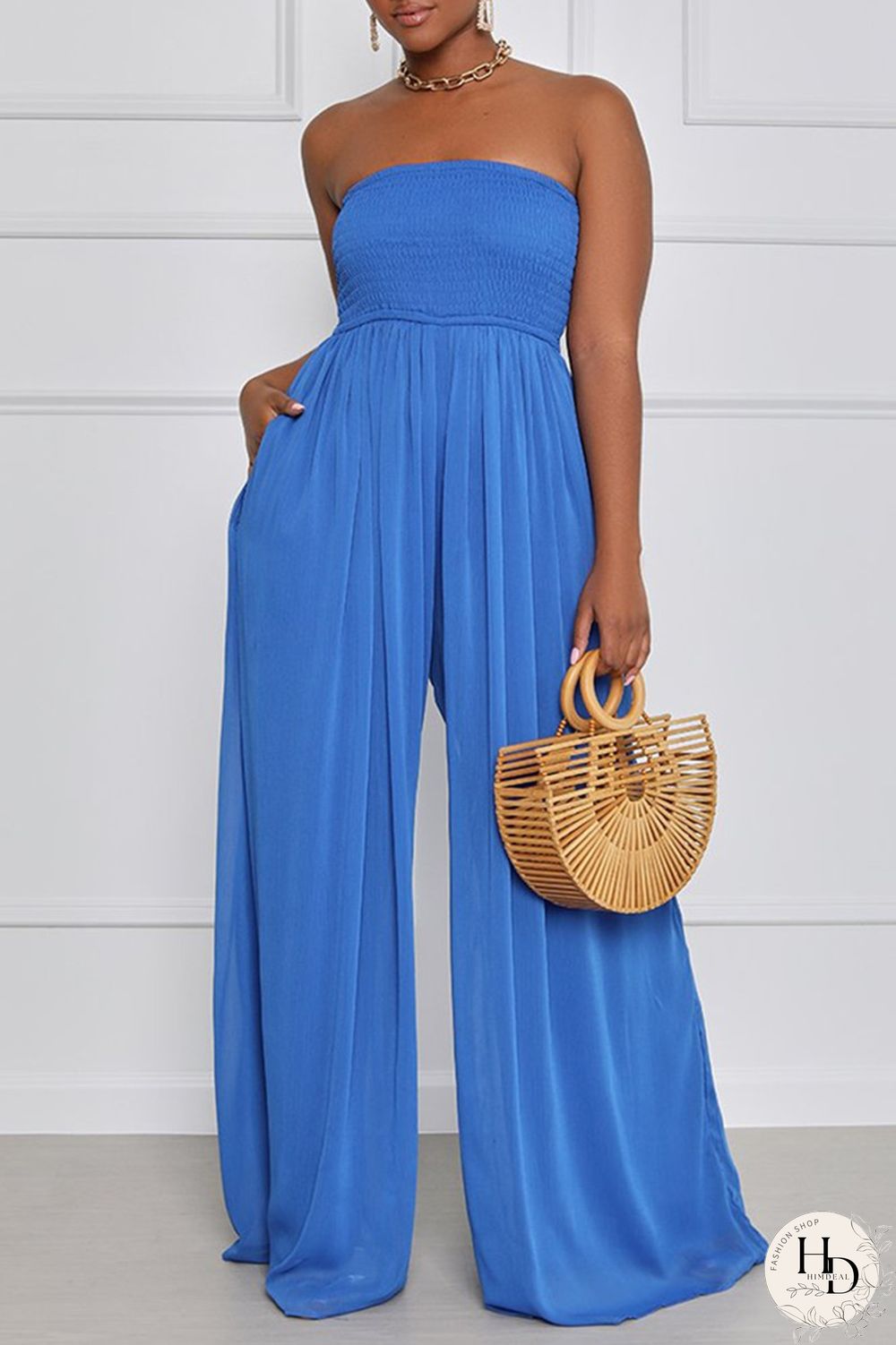 Yellow Sexy Casual Solid Backless Strapless Regular Jumpsuits