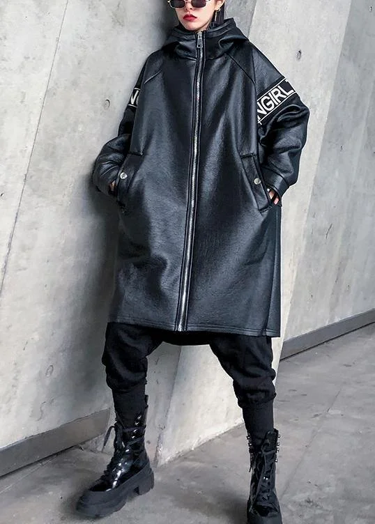 Elegant black Plus Size Coats Women Shirts hooded winter outwear