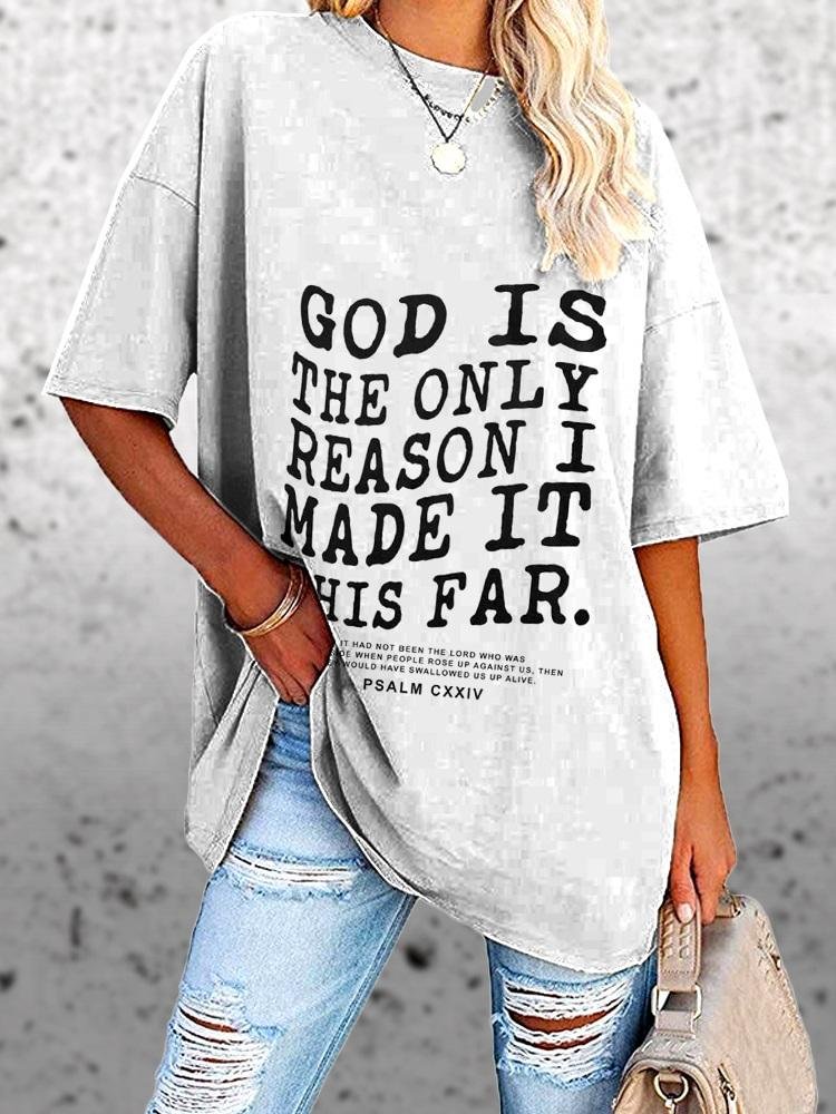 Light Grey God Is Reason Print Women's Round Neck T-Shirt