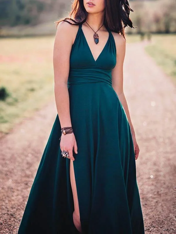 Women's Vintage V-Neck Split Dress-Mayoulove