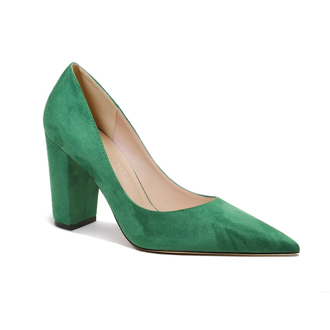 3.5" Women's Chunky Heels Shoes Comfortable Middle Block Heel Matte Pumps-MERUMOTE