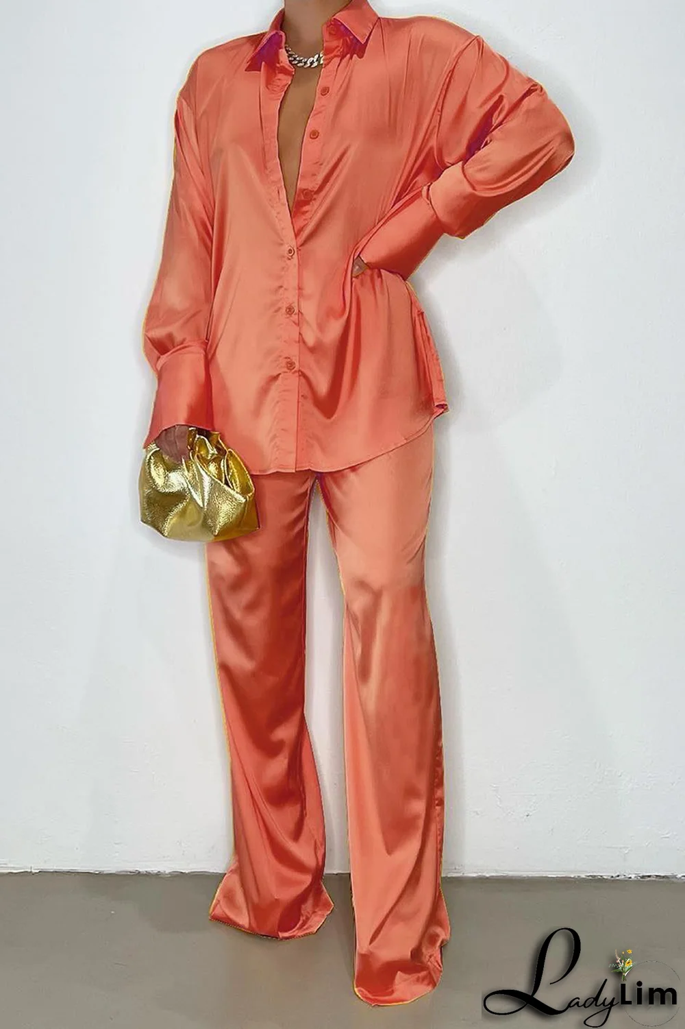 Coffee Casual Solid Patchwork Turndown Collar Long Sleeve Two Pieces