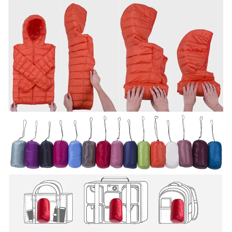Ailegogo New Autumn Women Ultra Light Down Jacket 90% White Duck Down Hooded Coat Warm Coat Parkas Female Portable Outwear