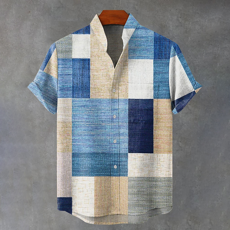 Men's Vintage Colorful Geometric Block Print Casual Shirt  artssus