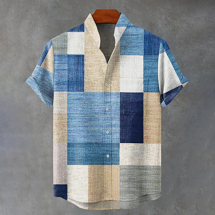 Men's Vintage Colorful Geometric Block Print Casual Shirt