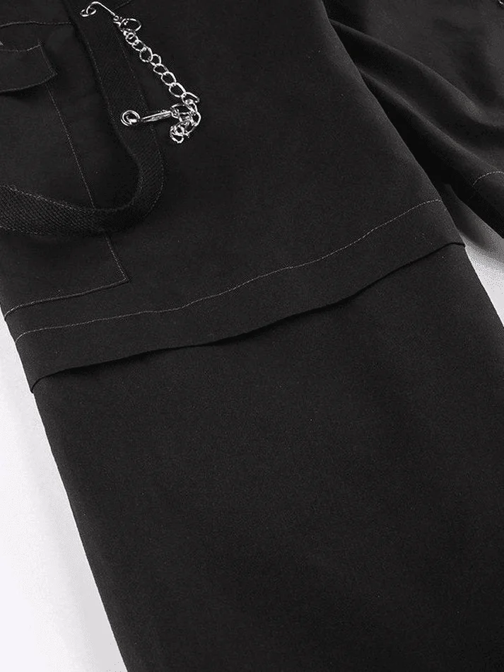 Brownm Chain Embellished Strap Straight Leg Pants